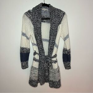 Loft Chunky Open Knit Tie Waist Oversized Long Line Cardigan Sweater XS/S